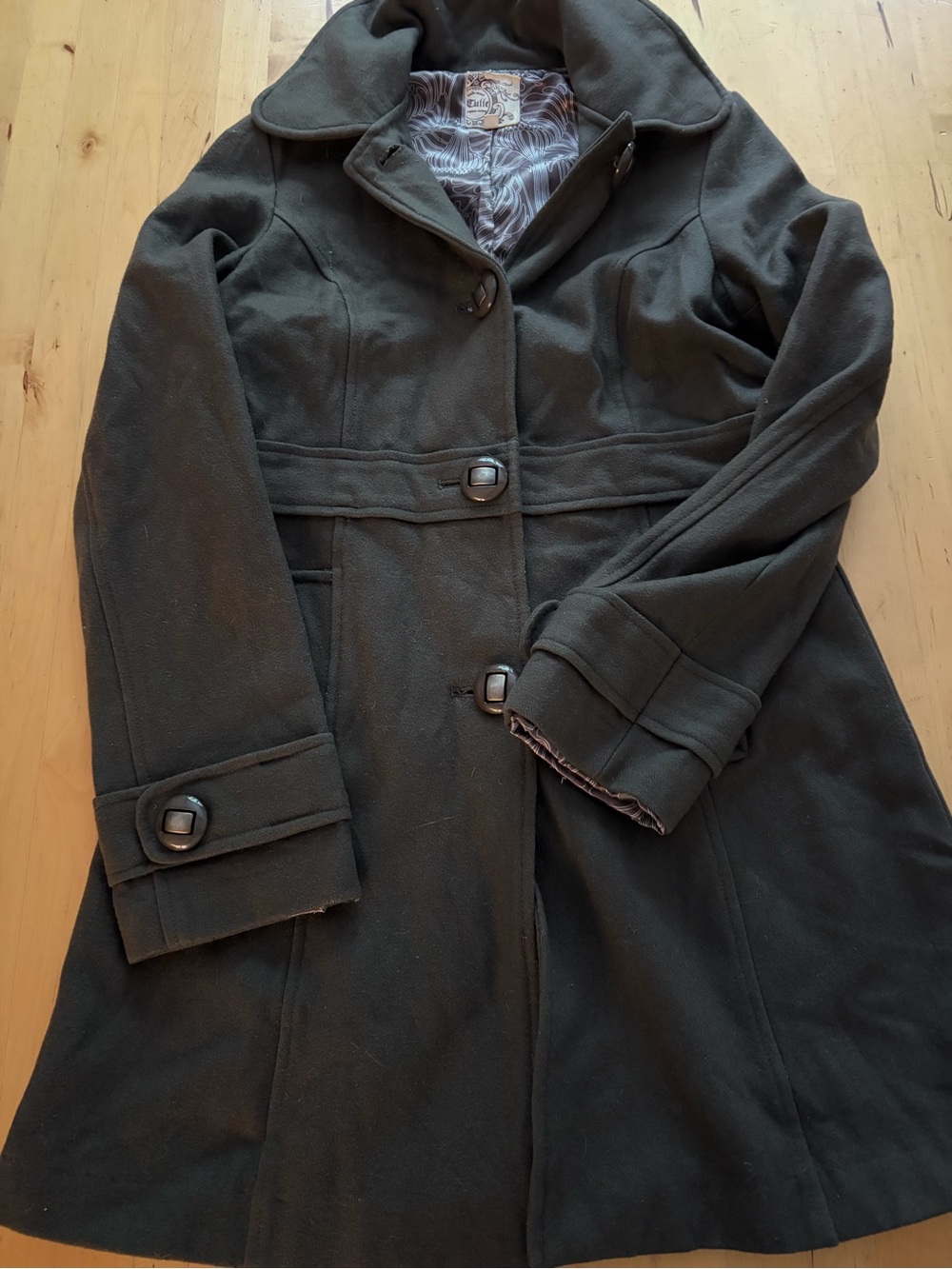 Tulle Olive Pea Coat with Button Details
